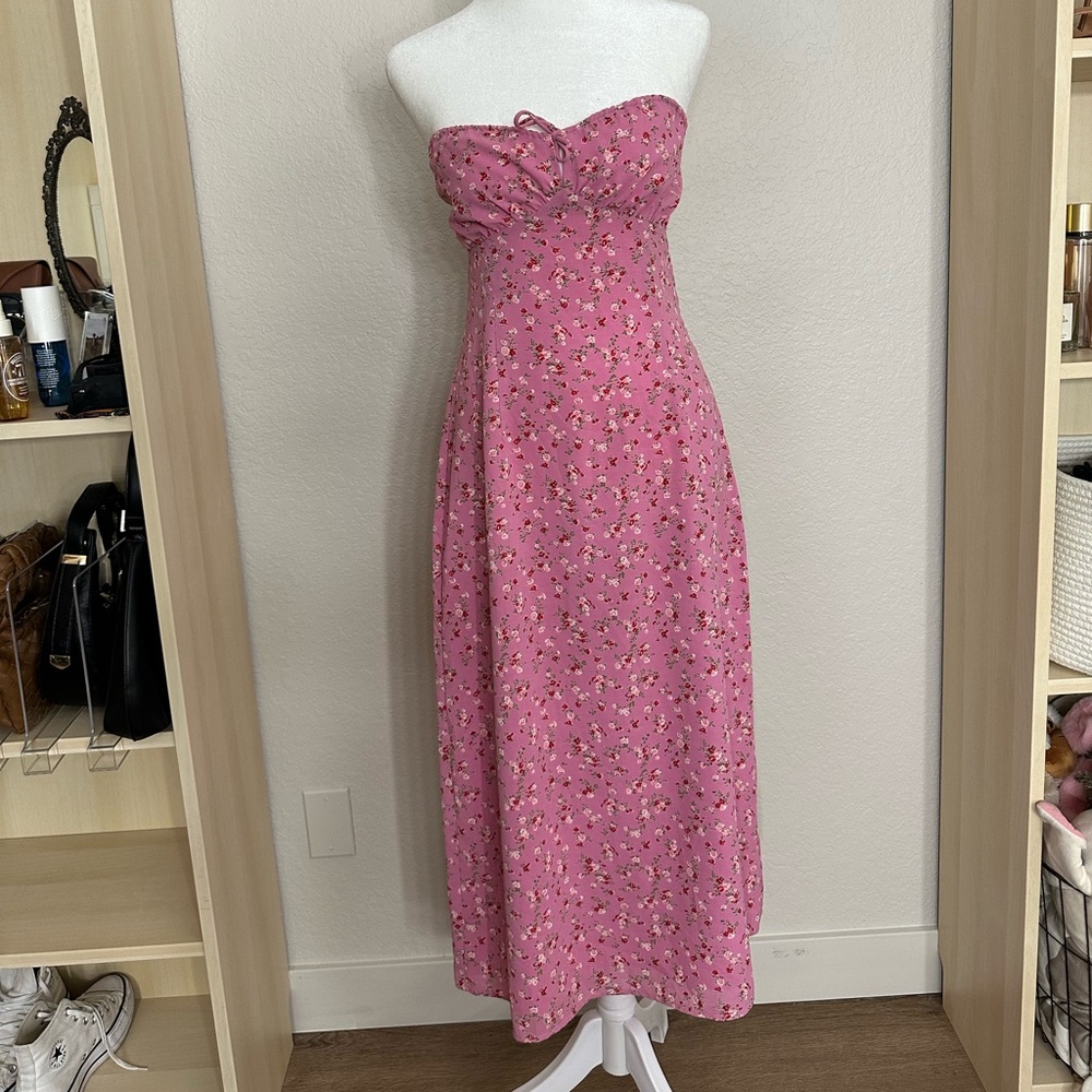 Pink Floral Strapless Dress